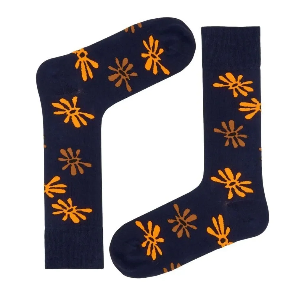 Love Sock Company Men's Navy/Orange Flower Socks 7-12 NWT